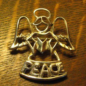 Singing Peace Angel Vintage Silver Brooch